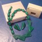 Color Waves necklace Avon vintage 1987 pierced earrings green onyx deco style 16 inch beads