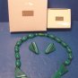 Color Waves necklace Avon vintage 1987 pierced earrings green onyx deco style 16 inch beads