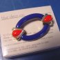 1986 Dark Blue Deco Avon 1986 oval pin brooch vintage red teardrop goldtone open center plastic, box