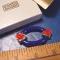 1986 Dark Blue Deco Avon 1986 oval pin brooch vintage red teardrop goldtone open center plastic, box