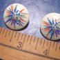 Vintage Fireworks Avon 1988 pierced earrings blue red gold color bursts, white cream plastic, box