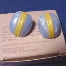 French Countryside Avon 1989 vintage earrings pierced pearlized blue yellow plastic