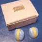 French Countryside Avon 1989 vintage earrings pierced pearlized blue yellow plastic