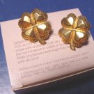 Lucky Four Leaf Clover Avon vintage 1988 pierced earrings heart shamrock goldtone metal 4-leaf