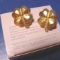 Lucky Four Leaf Clover Avon vintage 1988 pierced earrings heart shamrock goldtone metal 4-leaf