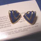 Abstract Style Avon pierced earrings vintage 1988 goldtone metal blue enamel shields with box