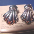 Vintage 1988 Avon Draped Fan pierced silverplate earrings tarnish resist with box
