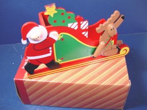 Vintage 1980s Avon big wooden Santa's sleigh Santa Claus reindeer for candy plant Christmas cards