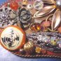 Artisan handcrafted big heart artist brooch pin copper colors aurora borealis rhinestones amber