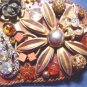 Artisan handcrafted big heart artist brooch pin copper colors aurora borealis rhinestones amber
