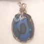 Handcrafted blue agate artisan wire wrapped necklace pendant sterling silver cabochon stone