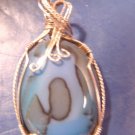 Handcrafted blue agate artisan wire wrapped necklace pendant sterling silver cabochon stone