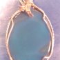 Handcrafted blue agate artisan wire wrapped necklace pendant sterling silver cabochon stone