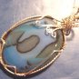 Handcrafted blue agate artisan wire wrapped necklace pendant sterling silver cabochon stone