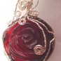 Garnet red rose artisan handcrafted sterling silver wire wrapped artist translucent necklace pendant
