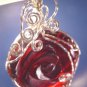 Garnet red rose artisan handcrafted sterling silver wire wrapped artist translucent necklace pendant