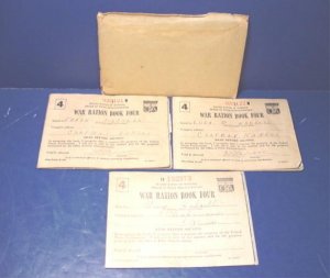 WWII World War II 1943 ration stamps 3 coupon book books envelope, Frank Laura Hadsell Chapman, KS.