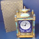 Vintage oriental cloisonne carriage clock beveled glass porcelain painted portraits enamel brass