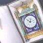 Vintage oriental cloisonne carriage clock beveled glass porcelain painted portraits enamel brass