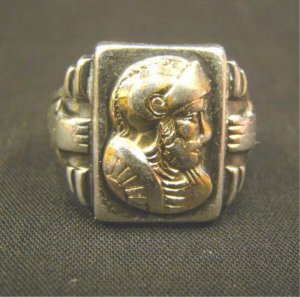 Vintage Sterling Silver 10k Gold Christopher Columbus Ring Conquistador Man Size 8 5 Vintage Sterling Silver 10k Gold Christopher Columbus Ring Conquistador Man Size 8 5