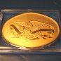 Eagle belt buckle shield banner arrows brass with plastic box, never worn
