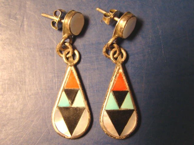 Zuni Indian Native American ZME inlay earrings Mary Ann Zeno Edaakie ...