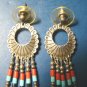 Zuni Q.T. silver sterling Native American Indian earrings turquoise coral gemstones beads concho