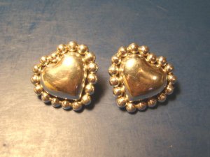 Taxco Heart TJ-75 beaded puffy sterling silver 925 earrings Mexico vintage artist signed pierced