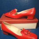 Adores shoes 1960s Delsey red vintage ladies 7 AAA 7 3A casual or dress low heels metal rings bows