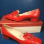 Adores shoes 1960s Delsey red vintage ladies 7 AAA 7 3A casual or dress low heels metal rings bows