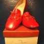 Adores shoes 1960s Delsey red vintage ladies 7 AAA 7 3A casual or dress low heels metal rings bows