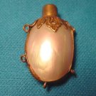Antique Chatelaine perfume scent bottle mother of pearl shell Victorian ornate brass no stopper