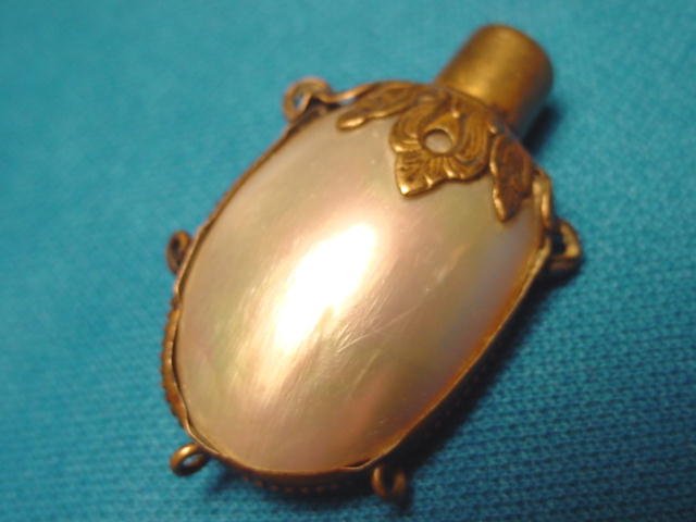 Antique Chatelaine perfume scent bottle mother of pearl shell Victorian ...