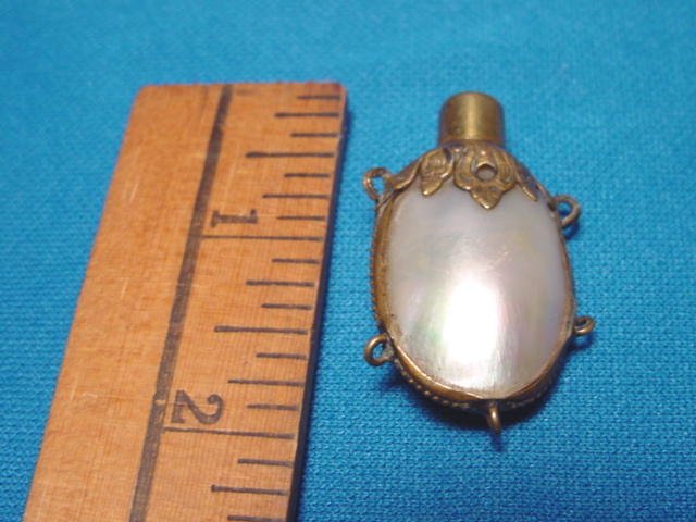 Antique Chatelaine perfume scent bottle mother of pearl shell Victorian ...