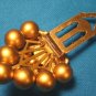 Antique 1930s fur dress scarf clip grape cluster vines Art Deco gold color plastic hinged metal back