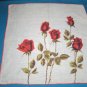 Red roses Colette vintage handkerchief flowers green long stems leaves on white hanky hankie
