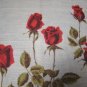 Red roses Colette vintage handkerchief flowers green long stems leaves on white hanky hankie