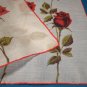 Red roses Colette vintage handkerchief flowers green long stems leaves on white hanky hankie