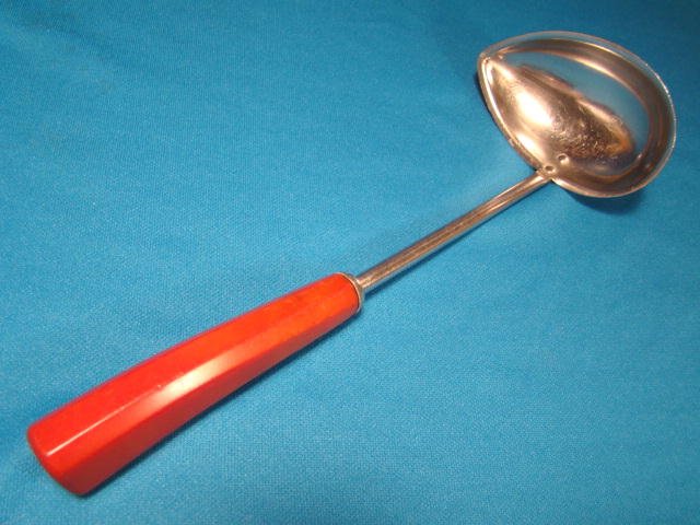 Bakelite cherry red chunky handle ladle Corona stainless steel spoon ...
