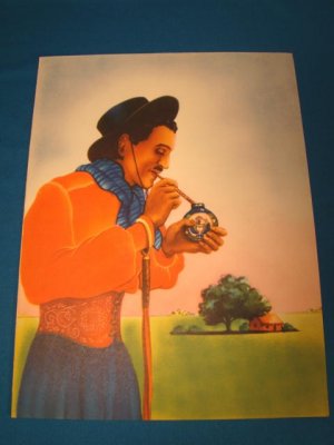 Cowboy litho cruise ocean liner NY Trinidad ship dinner menu SS Uruguay Moore-McCormack Lines 1951