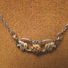Black Hills Landstroms 10K gold leaves rose necklace pendant sterling silver chain 15.50 inch