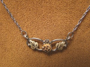 Black Hills Landstroms 10K gold leaves rose necklace pendant sterling silver chain 15.50 inch