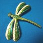 Dragonfly German enamel brooch flying bug pin big green white wings estate Germany metal