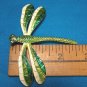 Dragonfly German enamel brooch flying bug pin big green white wings estate Germany metal