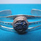 Bracelet sterling silver carved blue lapis bangle cuff signed LE vintage Native American