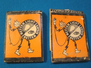 Reddy Kilowatt matchbook cover feature artwork Lion 2 match books Ks. Power 1937 Ashton B. Collins