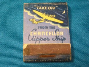 Chancellor clipper ship airplane matchbook cover San Francisco Hotel cocktail lounge Lion Match 30s