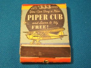 Airplane Piper Cub matchbook cover light aircraft plane match book Federal Match Co. 1930s