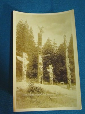 RPPC Totem Poles Stanley Park Vancouver B.C. Canada real photo postcard Gowen Sutton 1930s sepiatone