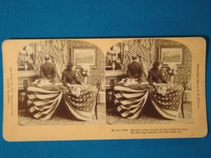 American flag draped coffin stereograph stereoview stereoscope card BW Kilburn antique 1909 JM Davis